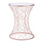 Concave Glass Top Round Table with Rose Gold Hourglass Frame | Lexa