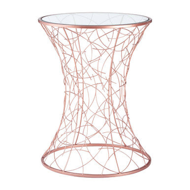 Concave Glass Top Round Table with Rose Gold Hourglass Frame | Lexa