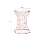 Concave Glass Top Round Table with Rose Gold Hourglass Frame | Lexa