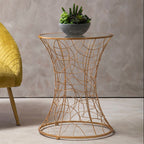 Concave Glass Top Round Table with Rose Gold Hourglass Frame | Lexa
