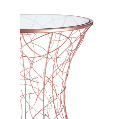 Concave Glass Top Round Table with Rose Gold Hourglass Frame | Lexa