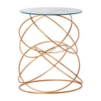 Rose Gold Round Table with Tempered Glass Surface and Geometric Detailing | Lexa