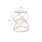 Rose Gold Round Table with Tempered Glass Surface and Geometric Detailing | Lexa