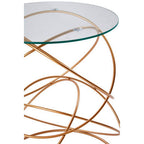 Rose Gold Round Table with Tempered Glass Surface and Geometric Detailing | Lexa