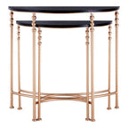Set of 2 Matte Black MDF Tops Half Round Console Tables with Rose Gold Metal Legs, Lexa
