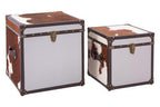 Brown and White Genuine Cowhide Storage Trunk Set | Kensington Townhouse