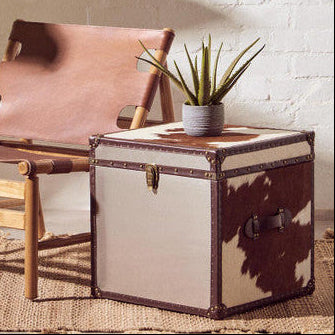 Brown and White Genuine Cowhide Storage Trunk Set | Kensington Townhouse