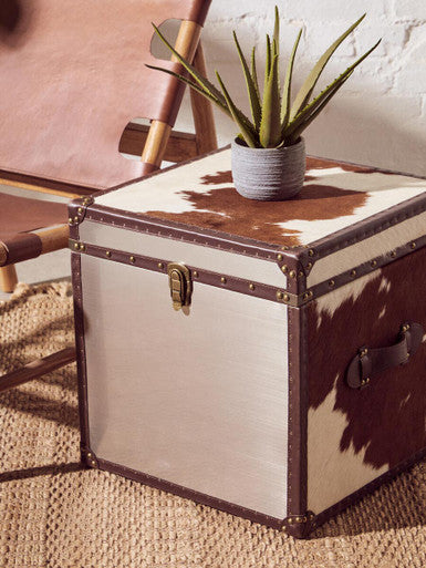 Brown and White Genuine Cowhide Storage Trunk Set | Kensington Townhouse
