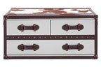 Brown and White Genuine Cowhide Coffee Table with 3 Drawers and Leather Handles | Kensington Townhouse