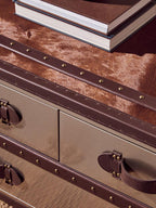 Brown and White Genuine Cowhide Coffee Table with 3 Drawers and Leather Handles | Kensington Townhouse