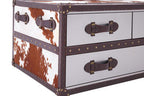 Brown and White Genuine Cowhide Coffee Table with 3 Drawers and Leather Handles | Kensington Townhouse