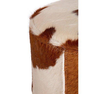 Brown and White Cowhide Hair on Leather Stool | Kensington Townhouse