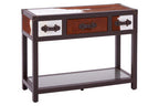Brown and White Cowhide 3-Drawer Console Table with Leather Trim | Kensington Townhouse