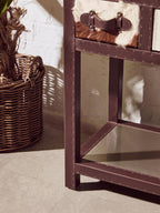Brown and White Cowhide 3-Drawer Console Table with Leather Trim | Kensington Townhouse