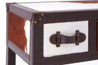 Brown and White Cowhide 3-Drawer Console Table with Leather Trim | Kensington Townhouse