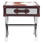 Brown and White Cowhide 1-Drawer Bedside Table with Leather Handle | Kensington Townhouse