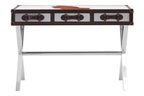 Brown and White Genuine Cowhide 3-Drawer Console Table with Crossed Stainless Steel Legs | Kensington Townhouse