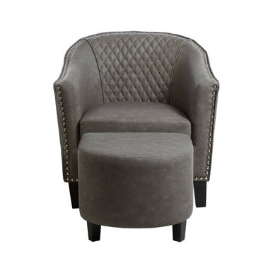 Grey Faux Leather Tub Chair with Footstool | Derby