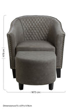 Grey Faux Leather Tub Chair with Footstool | Derby