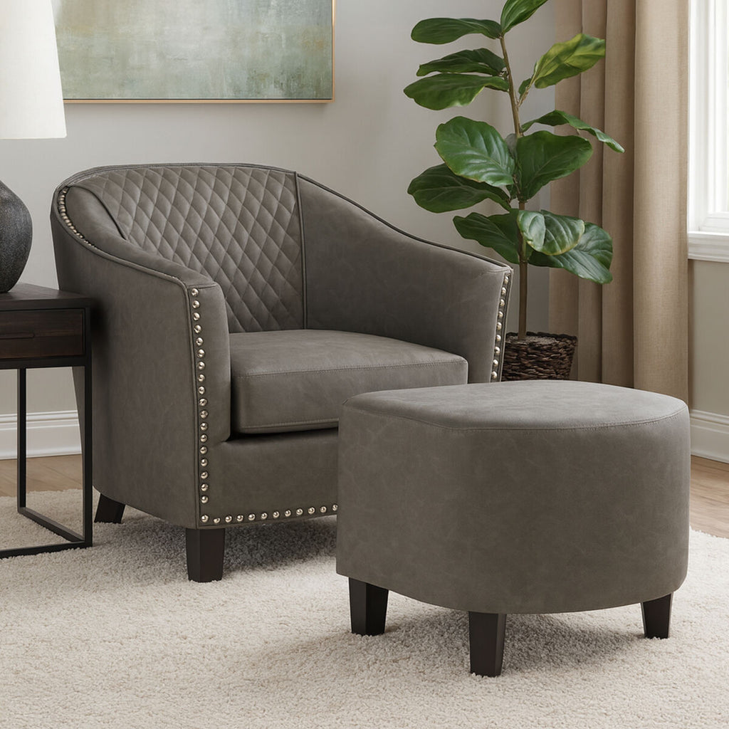 Grey Faux Leather Tub Chair with Footstool | Derby