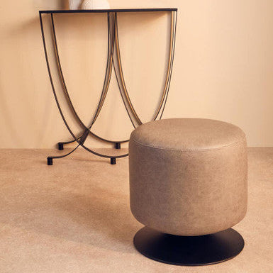 Ash Grey Faux Leather Pouffe | Dalston