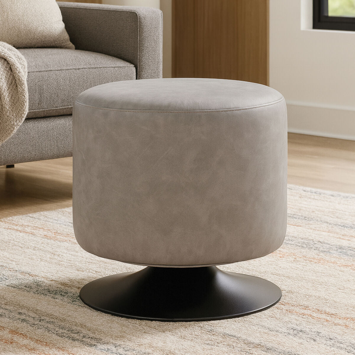 Ash Grey Faux Leather Pouffe | Dalston