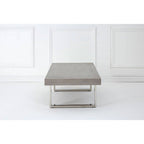 Grey Elm Wood Low Coffee Table with Silver U-Shaped Steel Legs, Ulmus