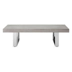 Grey Elm Wood Low Coffee Table with Silver U-Shaped Steel Legs, Ulmus