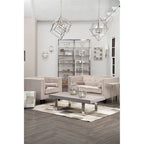 Grey Elm Wood Low Coffee Table with Silver U-Shaped Steel Legs, Ulmus