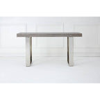 Grey Elm Wood Console Table with Stainless Steel U-Shape Legs, Ulmus