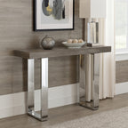 Grey Elm Wood Console Table with Stainless Steel U-Shape Legs, Ulmus