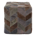 Grey Leather Chevron Pouffe | Safira