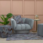 Grey Leather Chevron Pouffe | Safira