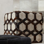 Genuine Grey Leather Patchwork Pouffe | Safira
