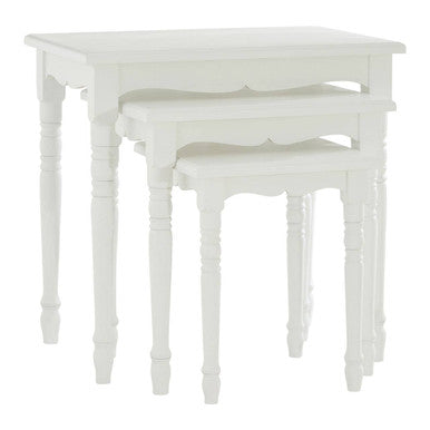 Set of Three White Wooden Nesting Tables with Carved Detail | Hendra