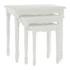 Set of Three White Wooden Nesting Tables with Carved Detail | Hendra