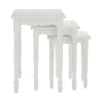 Set of Three White Wooden Nesting Tables with Carved Detail | Hendra