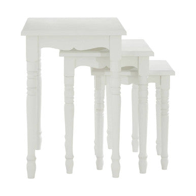 Set of Three White Wooden Nesting Tables with Carved Detail | Hendra