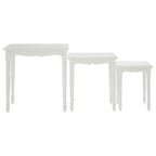 Set of Three White Wooden Nesting Tables with Carved Detail | Hendra