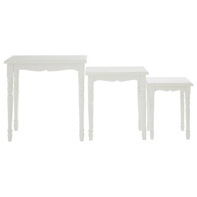 Set of Three White Wooden Nesting Tables with Carved Detail | Hendra