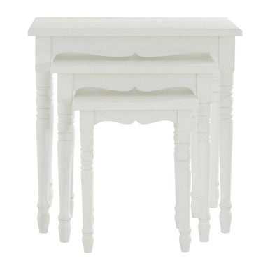 Set of Three White Wooden Nesting Tables with Carved Detail | Hendra