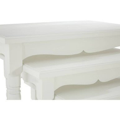 Set of Three White Wooden Nesting Tables with Carved Detail | Hendra