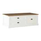 Fir Wood Veneer Top and White Wooden Coffee Table with 3 Drawers | Hardwick