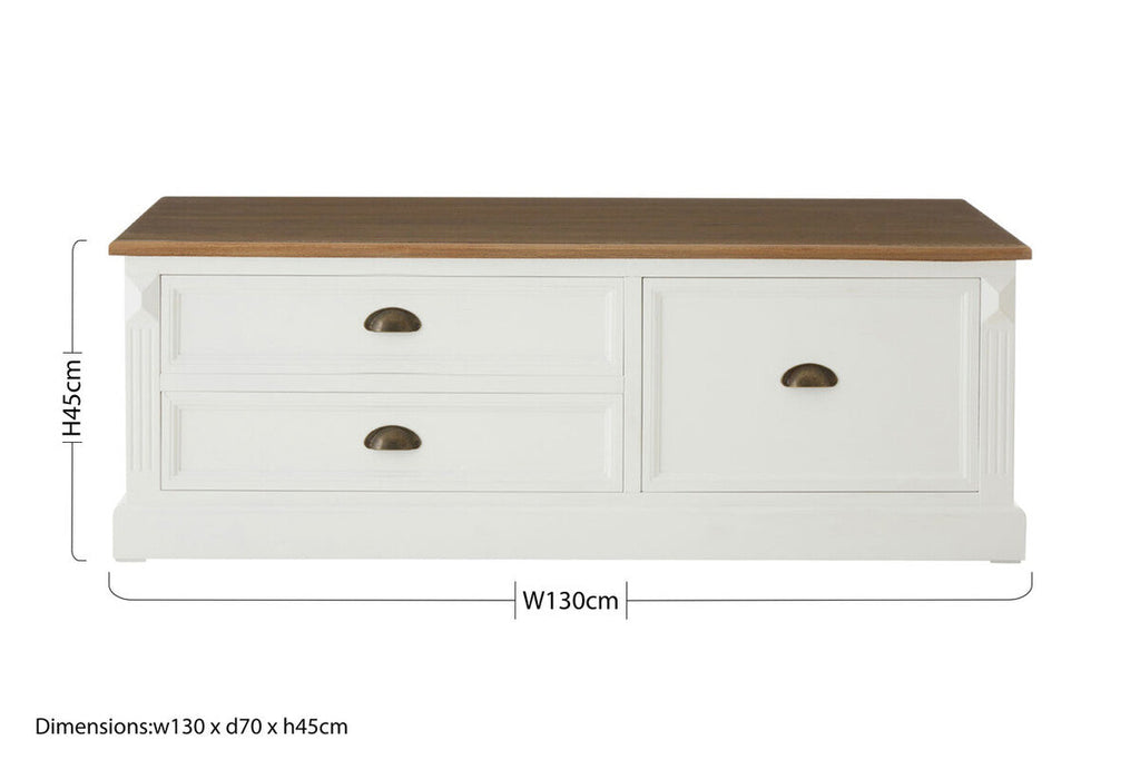 Fir Wood Veneer Top and White Wooden Coffee Table with 3 Drawers | Hardwick