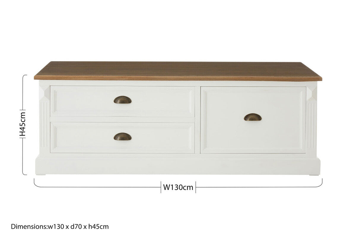 Fir Wood Veneer Top and White Wooden Coffee Table with 3 Drawers | Hardwick