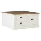 Fir Wood Veneer Top and White Wooden Square Coffee Table with 3 Drawers | Hardwick