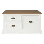 Fir Wood Veneer Top and White Wooden Square Coffee Table with 3 Drawers | Hardwick