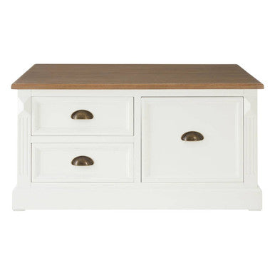 Fir Wood Veneer Top and White Wooden Square Coffee Table with 3 Drawers | Hardwick