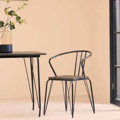 Black Metal and Elm Wood Armchair | District