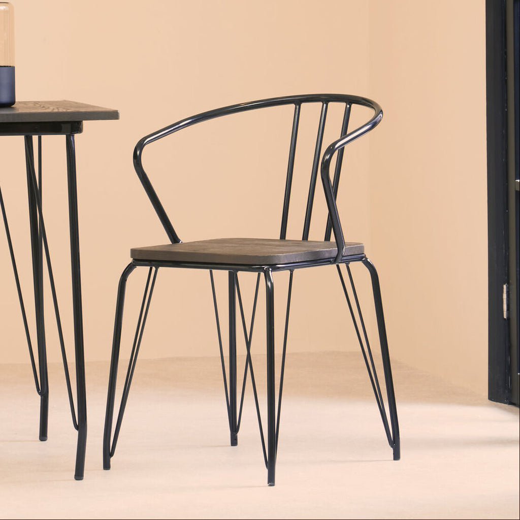 Black Metal and Elm Wood Armchair | District